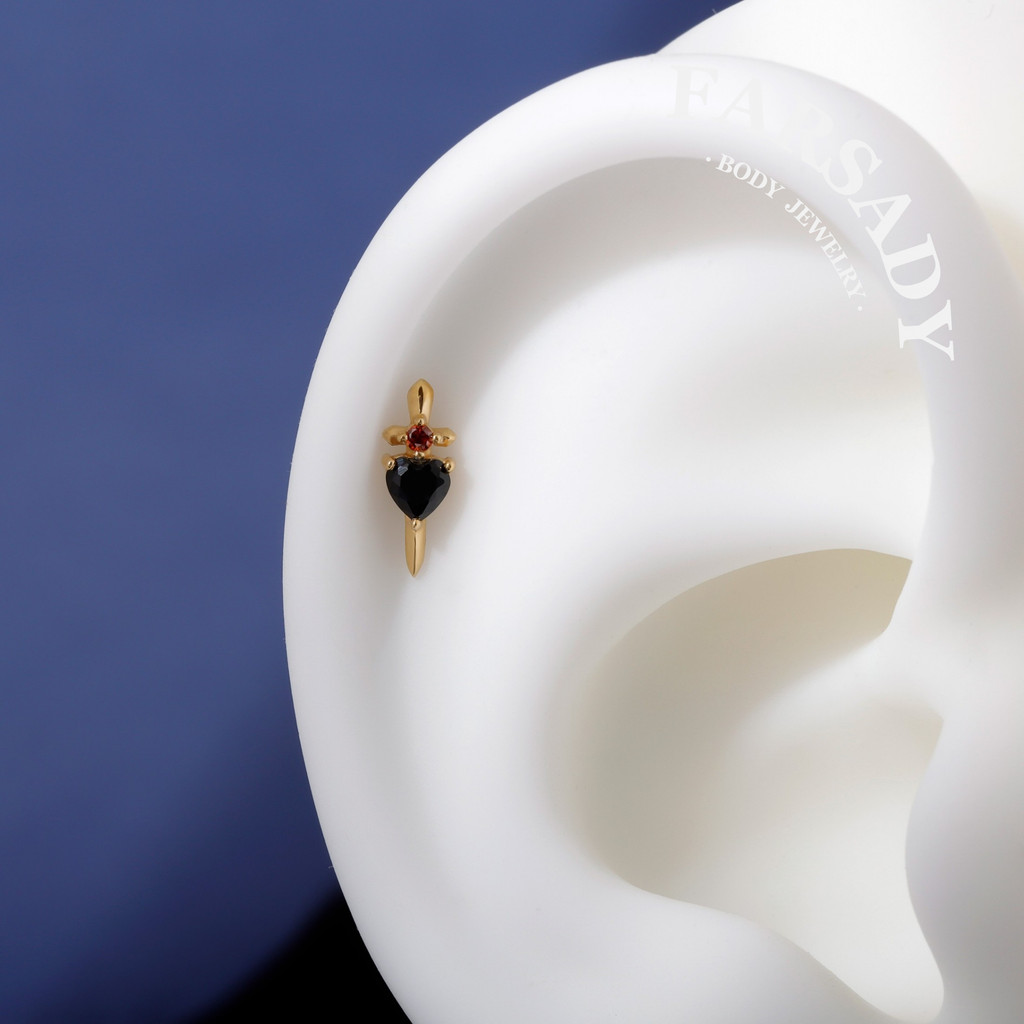 Pino De Hélice De Coração De Punhal Preta : Joia De Piercing Tragus/Lobo/Concha/Nariz/Retalho De Prata Esterlina , Brinc