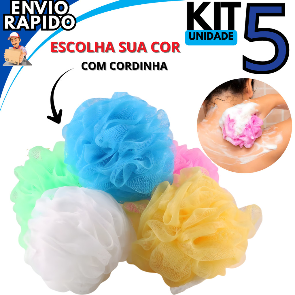 Kit 5 Esponjas de Banho Nylon Macia Esfoliante