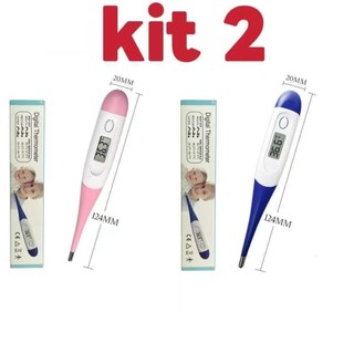 Kit 2 Termômetro Digital Clínico Ponta Flexível LCD Rápido e Preciso Adulto Infantil