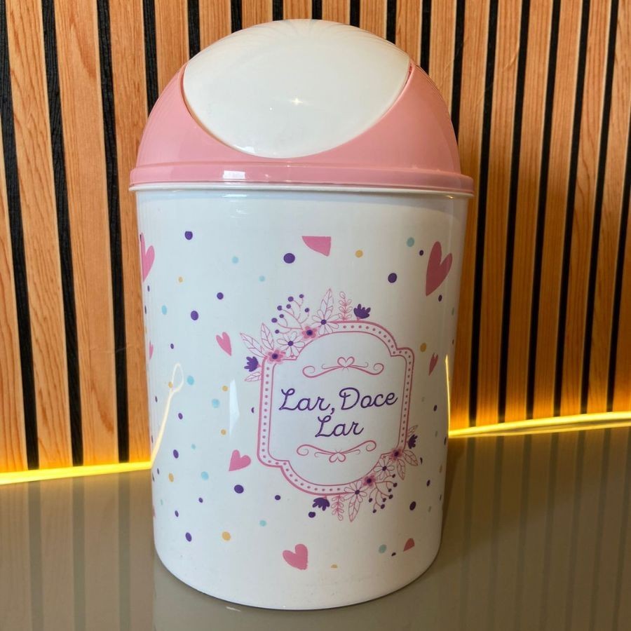 Lixeira de Pia Basculante 4 Litros Rosa Estampada Doce Lar Pedreira Utilidades