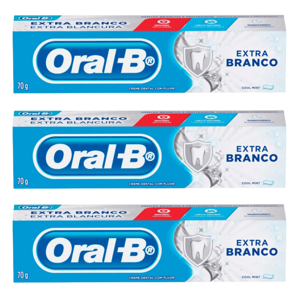 Kit 3 Creme Dental Pasta Dente Oral-B Extra Branco 70g em Oferta na Shopee