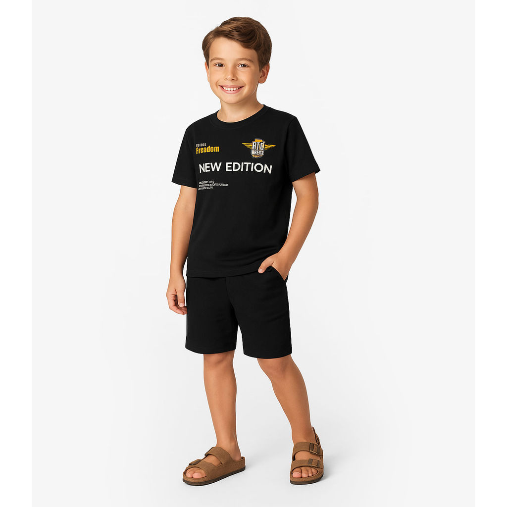Conjunto Camiseta com Bermuda Rovitex Kids Preto