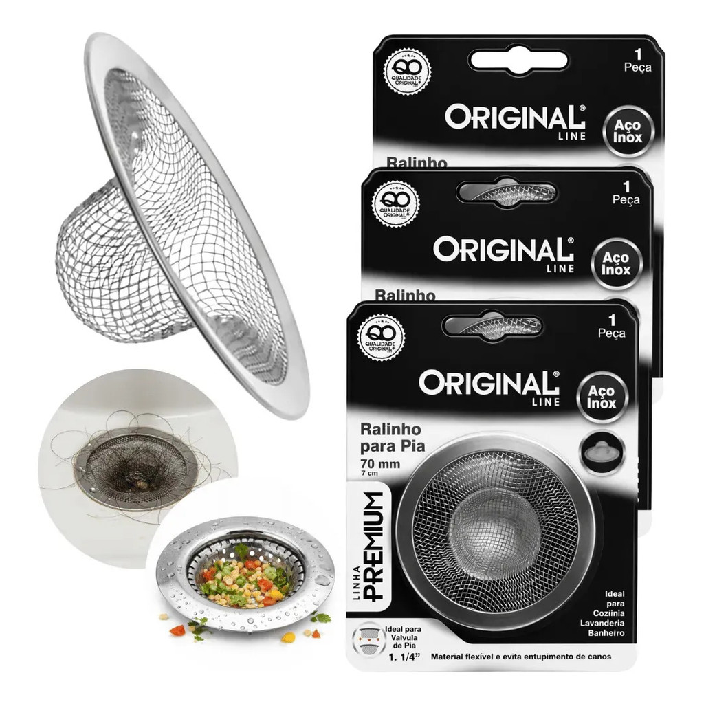 Kit C/3 Ralo Inox Para Pia Ralo Cozinha Ralinho Tanque Tampa