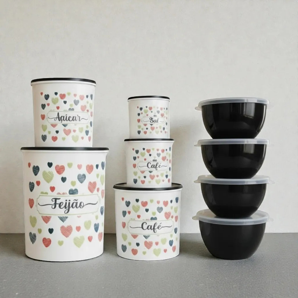 Kit Mantimentos Branco 5 Peças + 4 Potes Redondos Bowl