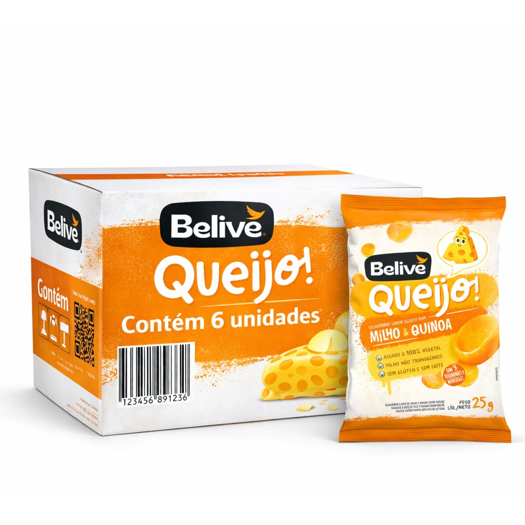 Kit 6 Salgadinho BELIVE Sabor Queijo S/ Gluten 25g