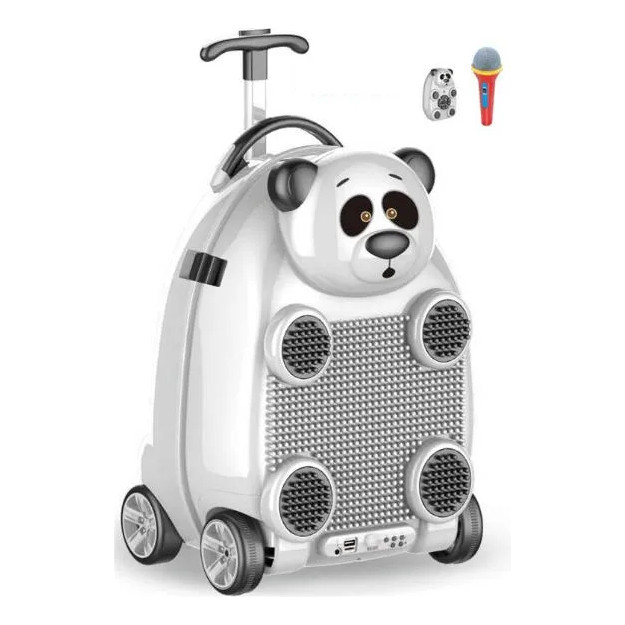 Mala Infantil 3x1 Panda com Caixa de Som Microfone Blocos de Montar Karaoke