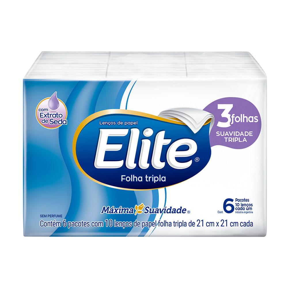 Lenço de Papel Elite Pocket Folha Dupla 6 Pacotes com 10 Folhas cada em Oferta na Shopee