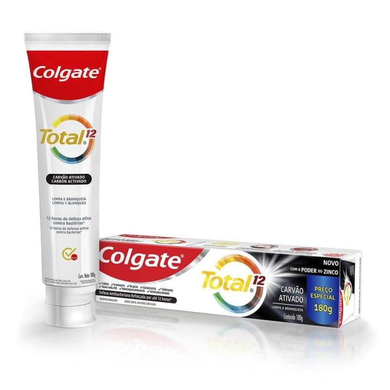 Creme Dental Colgate Total 12 Carvão Ativado 180g em Oferta na Shopee