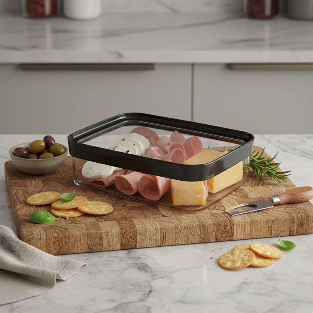 Porta Frios Hermético 14cm Para Presunto E Queijo Quadrado 1100ml Pote para Frios