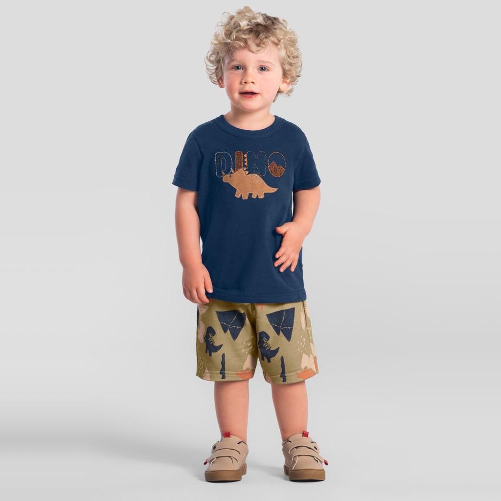 Conjunto infantil menino com bordado de dinossauro Brandili em Oferta na Shopee
