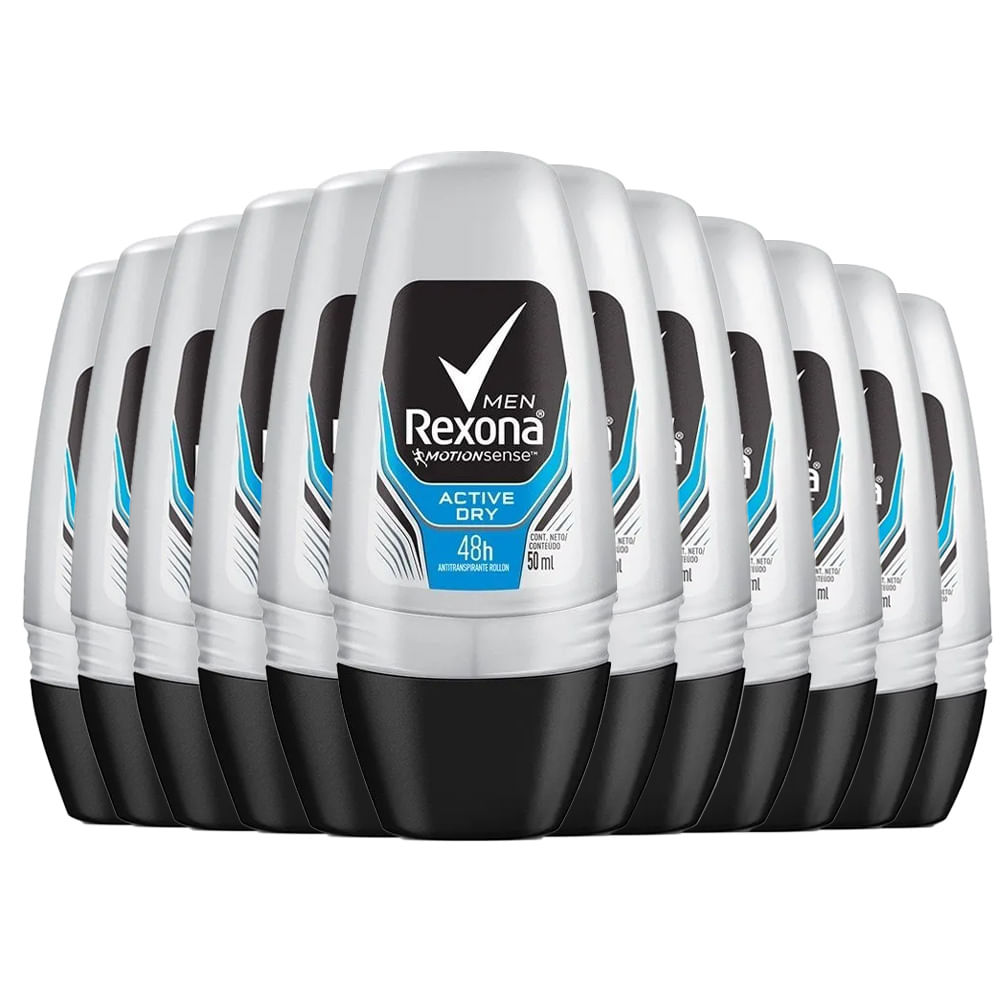 Kit Desodorante Roll On Rexona Men Active Dry 50ml - 12 Unidades em Oferta na Shopee