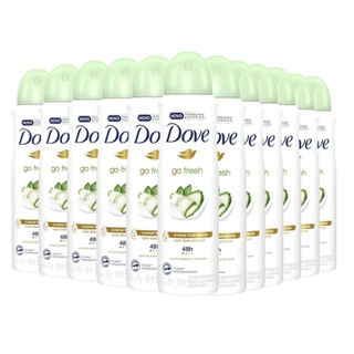 Kit 12 Desodorantes Aerosol Dove Go Fresh Pepino E Chá Verde 150ml em Oferta na Shopee
