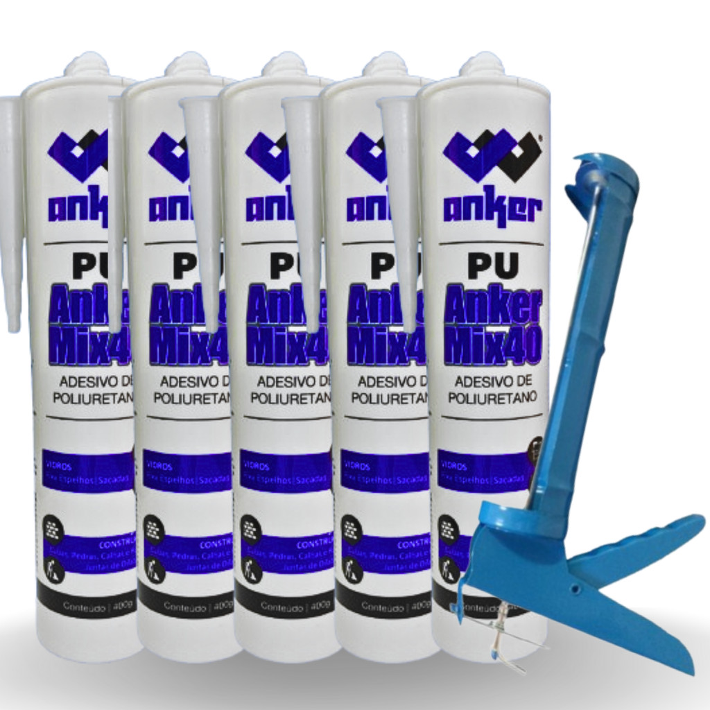 Kit 5 Pu 40 Cola Selante 350g Com Aplicador Pistola Anker Do Brasil Adesivo (3 BRANCO + 2 PRETO)
