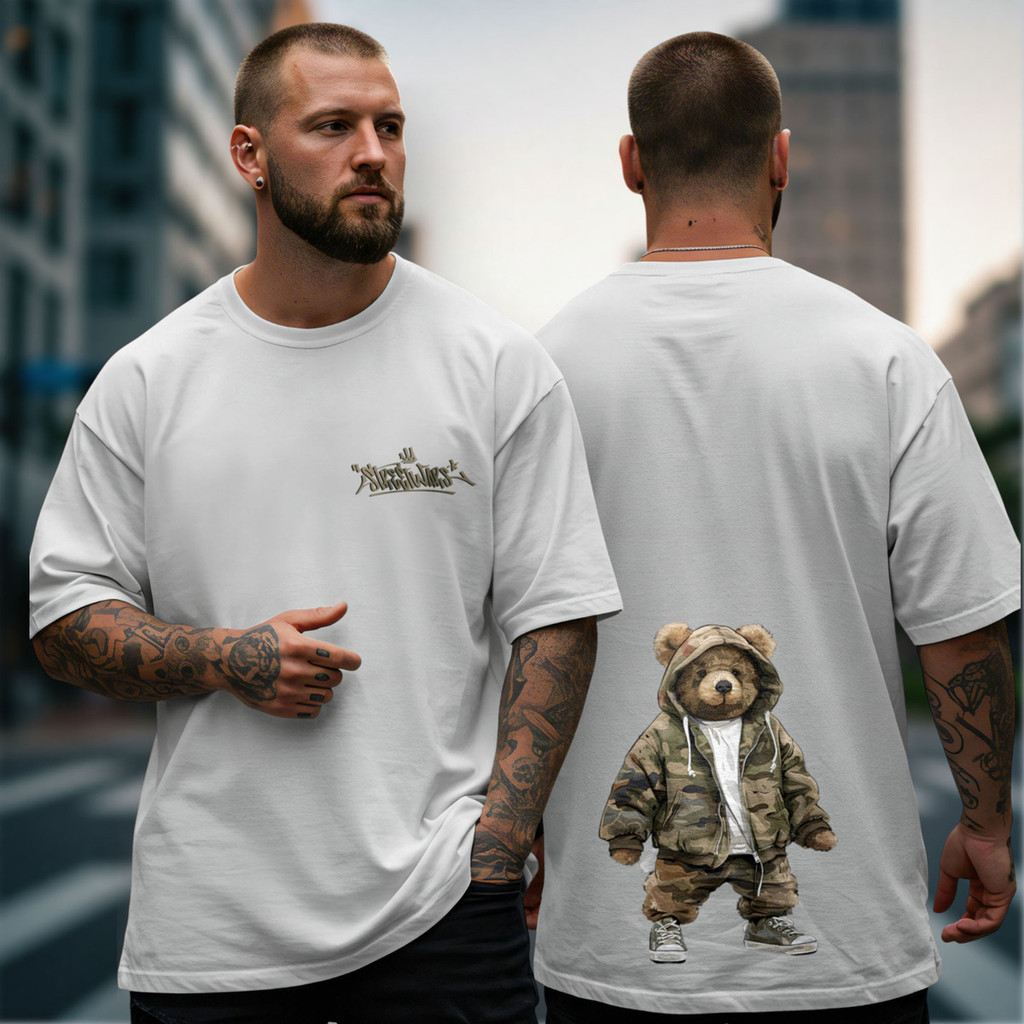Camiseta Oversized Masculina Urso 48 Algodão Estampa Streetwear Treino Academia Casual Confortável