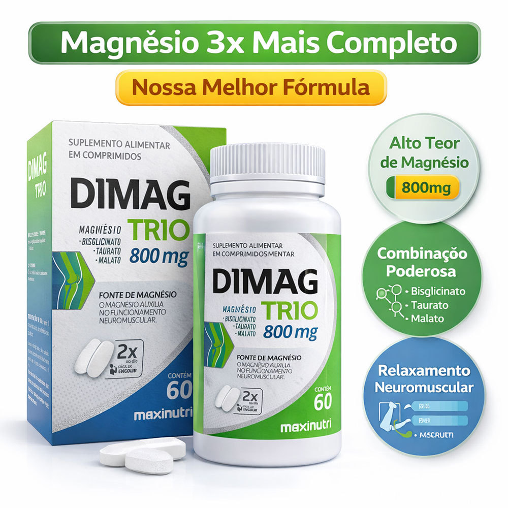 Magnésio Dimag Trio Bisglicinato Taurato Malato 800mg 60 Caps Maxinutri