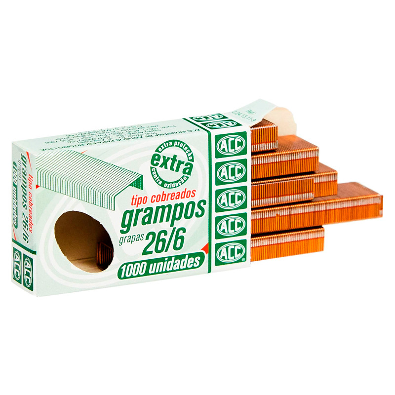 Grampo cobreado 26/6 com 1000 unidades ACC em Oferta na Shopee