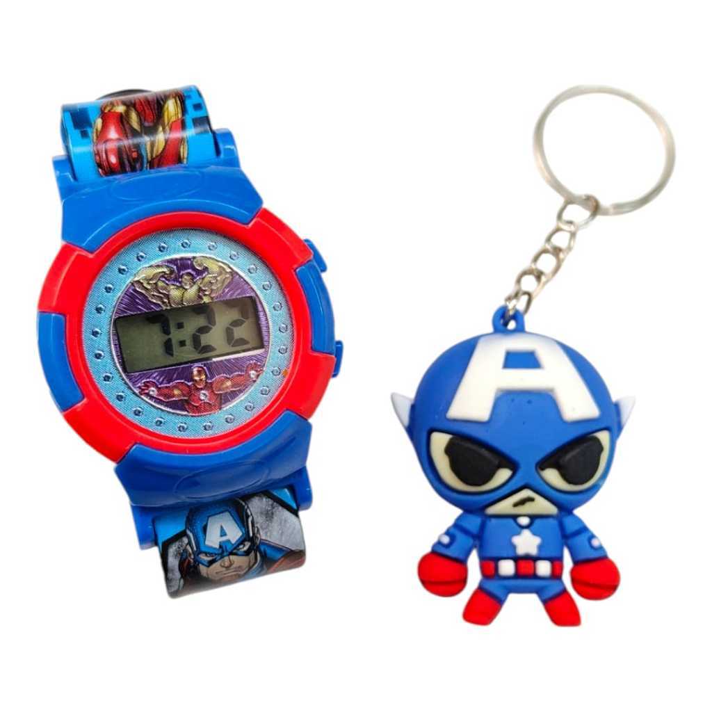 Kit 1 Relógio Infantil Capitão América + 1 Chaveiro Capitao America kit de festas para presentes lembrancinhas