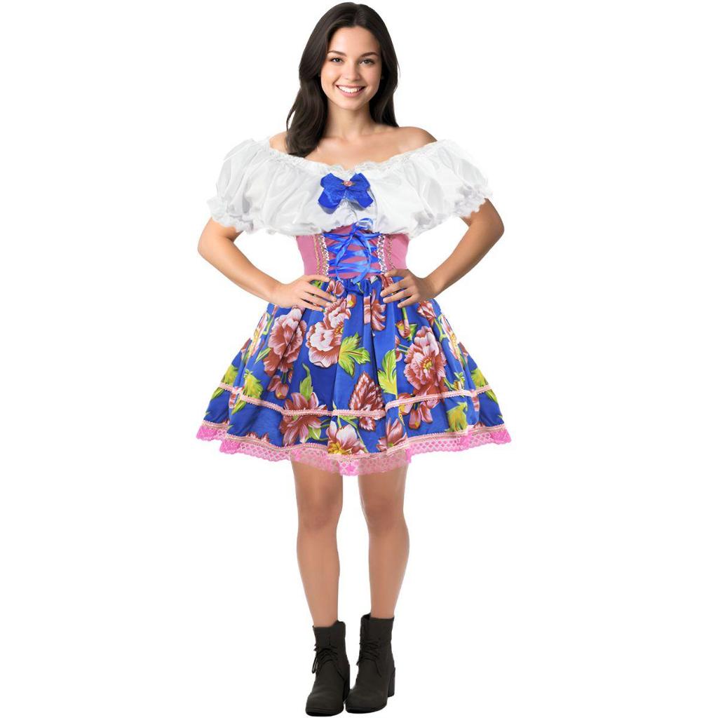 Vestido Festa Junina Adulto Luxo Floral Com Espartilho Várias Cores Roupa Caipira Caipirinha Feminina em Oferta na Shopee