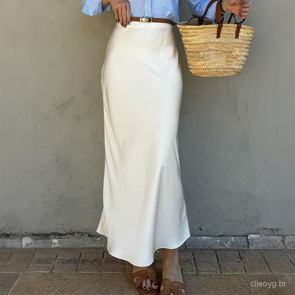 Europeu americano moda estilo cor sólida Hip saia longa saia roupas femininas 2025 outono inverno estação independente