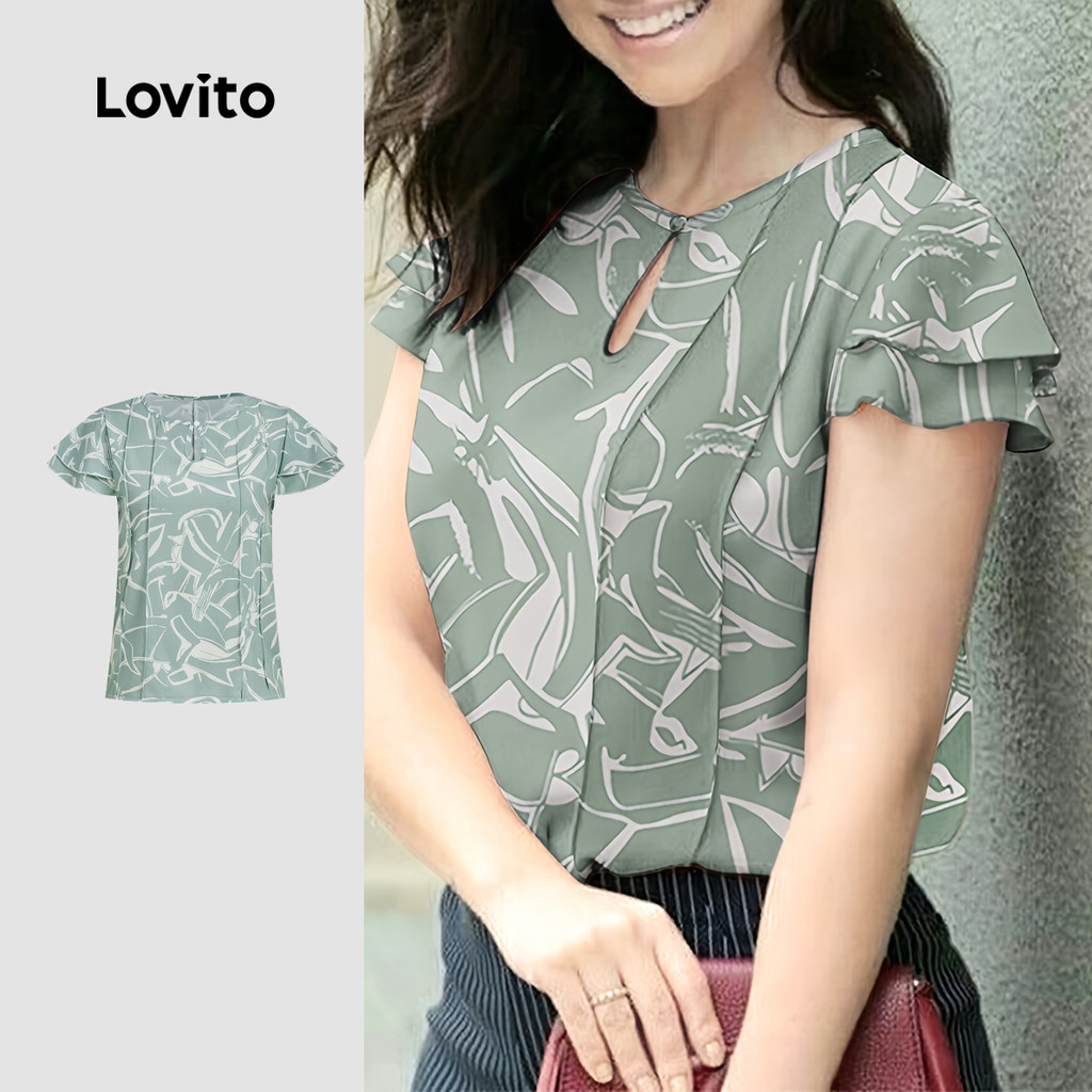 Lovito  Padrão de Blusa Boho Estrutura Linha Corte Saída Blusa Primavera/verão para Mulheres L178ED1315 em Oferta na Shopee