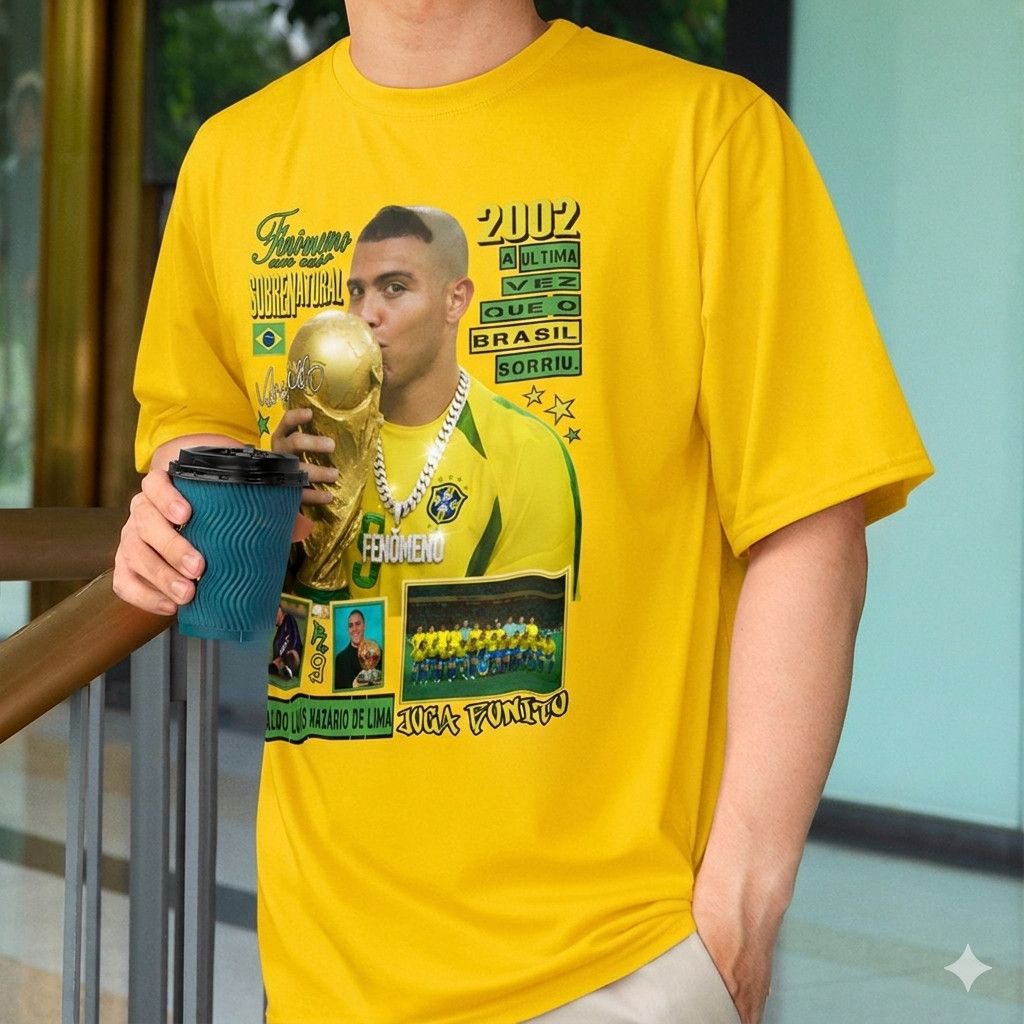 Camiseta Masculina Ronaldo Fenômeno Copa Do Mundo 2002 Brasil Futebol Cultura Esporte 100% Algodão