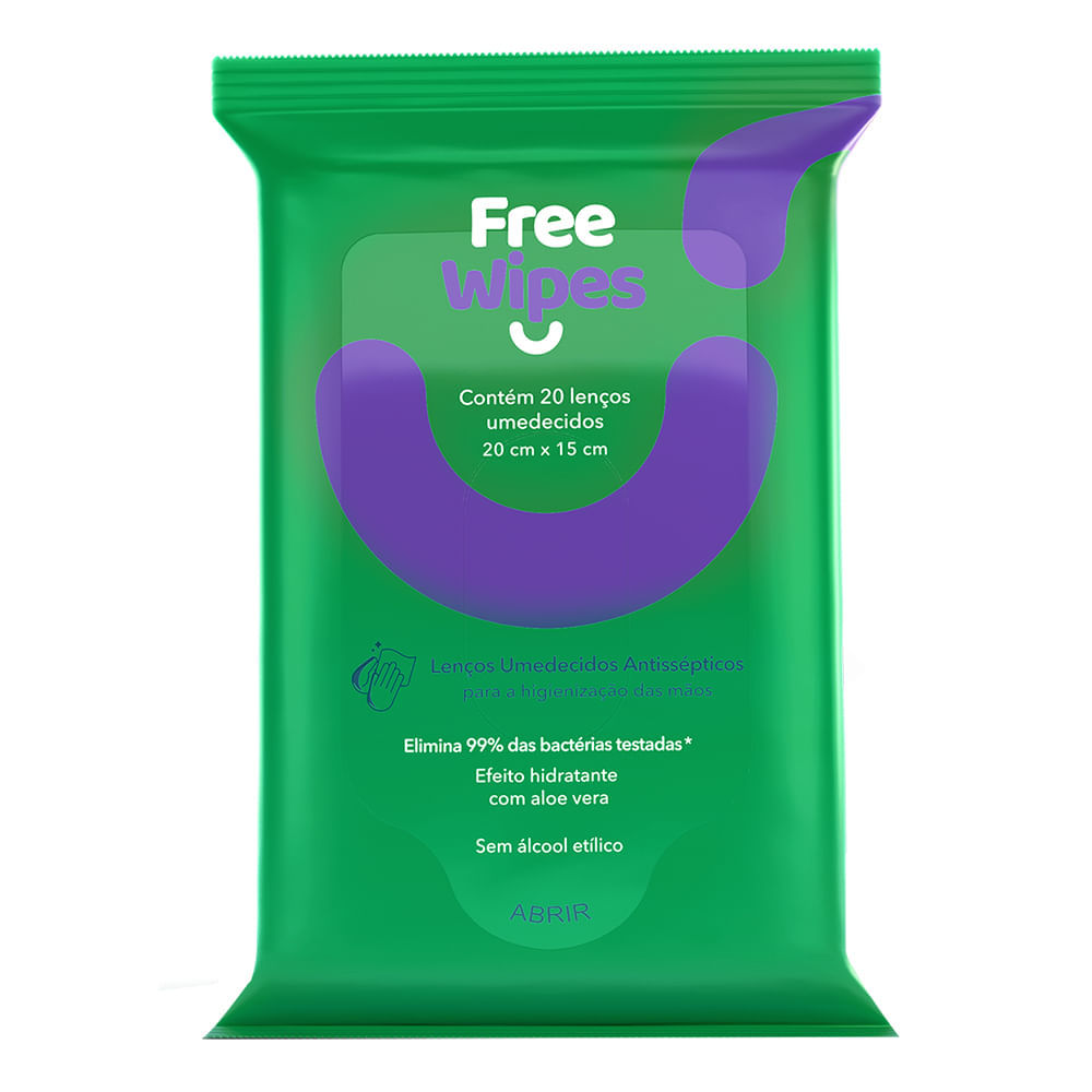 Lenço Umedecido Free Wipes Antisséptico com 20 Unidades em Oferta na Shopee
