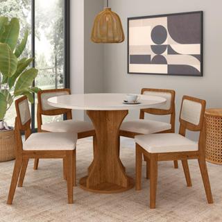 Mesa Com 4 Cadeiras Redonda C/vidro Santorini Fre/off/bouclé Off - M.a em Oferta na Shopee