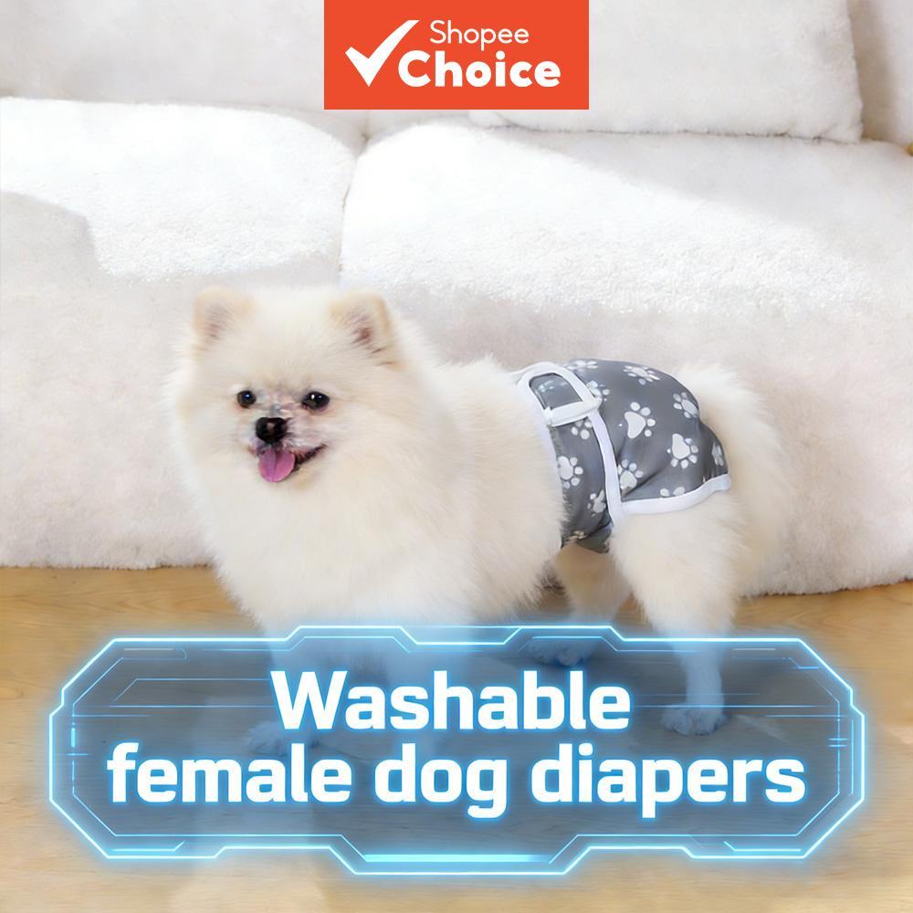  Calça higiênica reutilizável para cadela, de tecido lavável com velcro ajustável na cintura, proteção higiênica