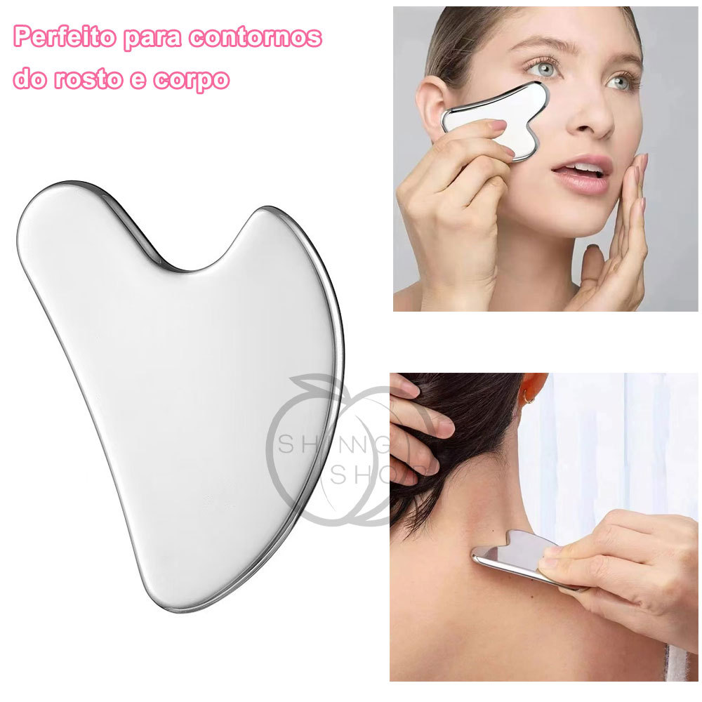 Ferramenta Placa Gua Sha Inox 82g – Massagem Facial, Skincare, Antirugas e Drenagem Linfática