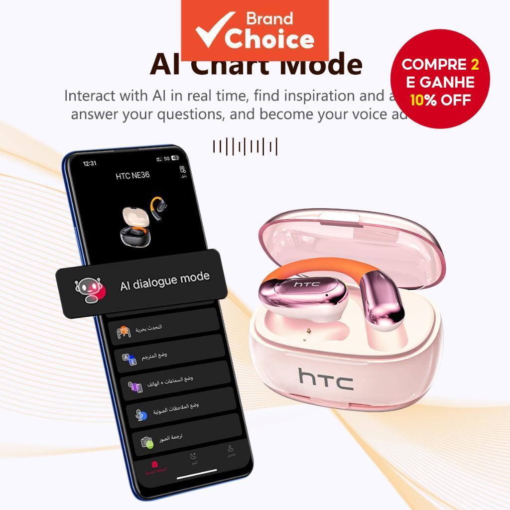  HTC NE36 Fones de Ouvido AI Tradutor Tradução em Tempo Real TWS Bluetooth Fones de Ouvido Bluetooth 6.0 Qualidade