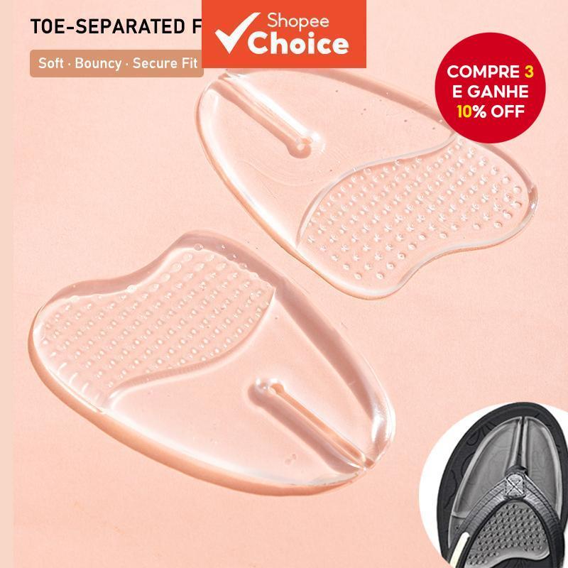 Almofada de antepé com apoio de arco e separador de dedos em silicone para sandálias tipo chinelo – Palmilha