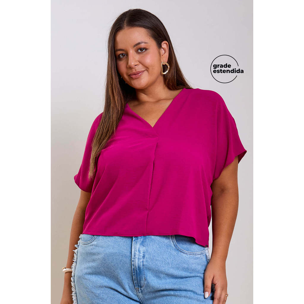 Blusa Feminina Texturizada Decote V Marialícia Rosa em Oferta na Shopee