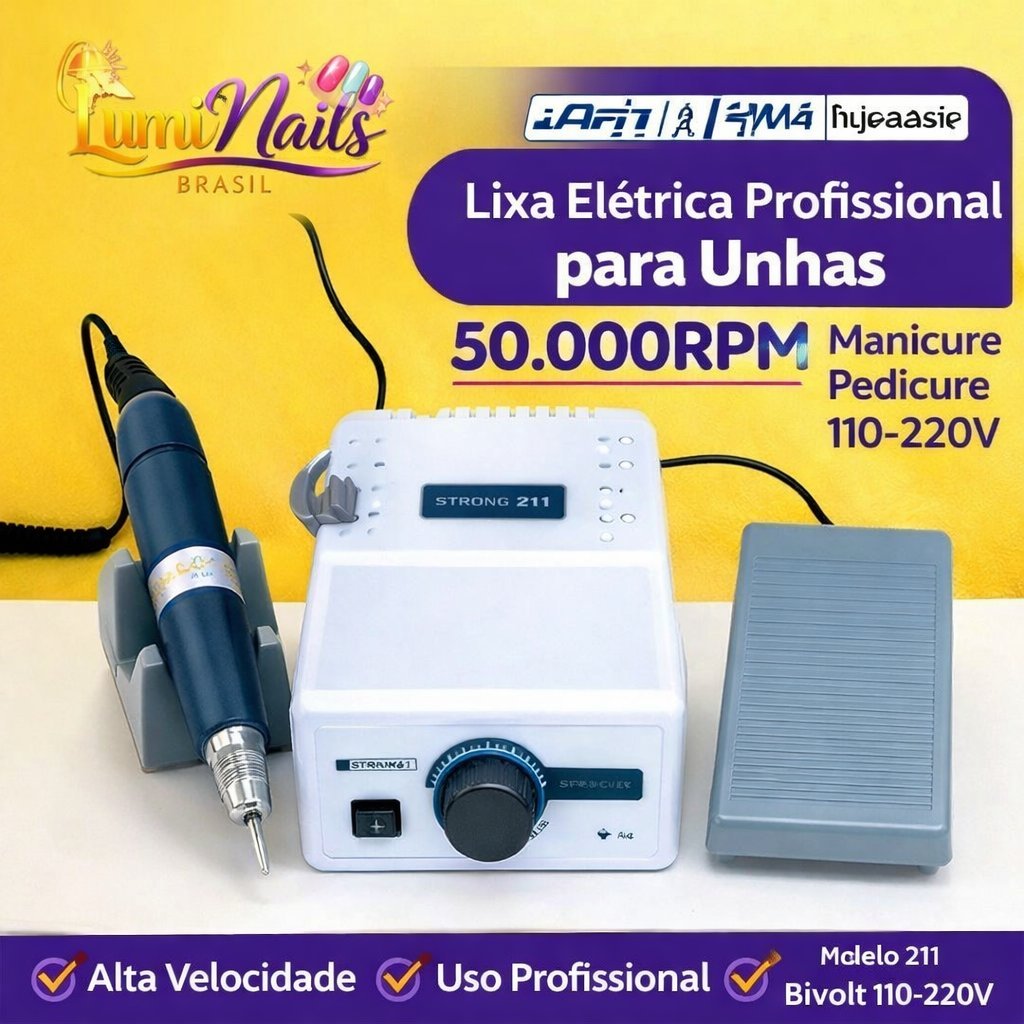 Lixa Elétrica Profissional para Unhas 50.000RPM Manicure Pedicure 110-220V Máquina de Polimento em Oferta na Shopee