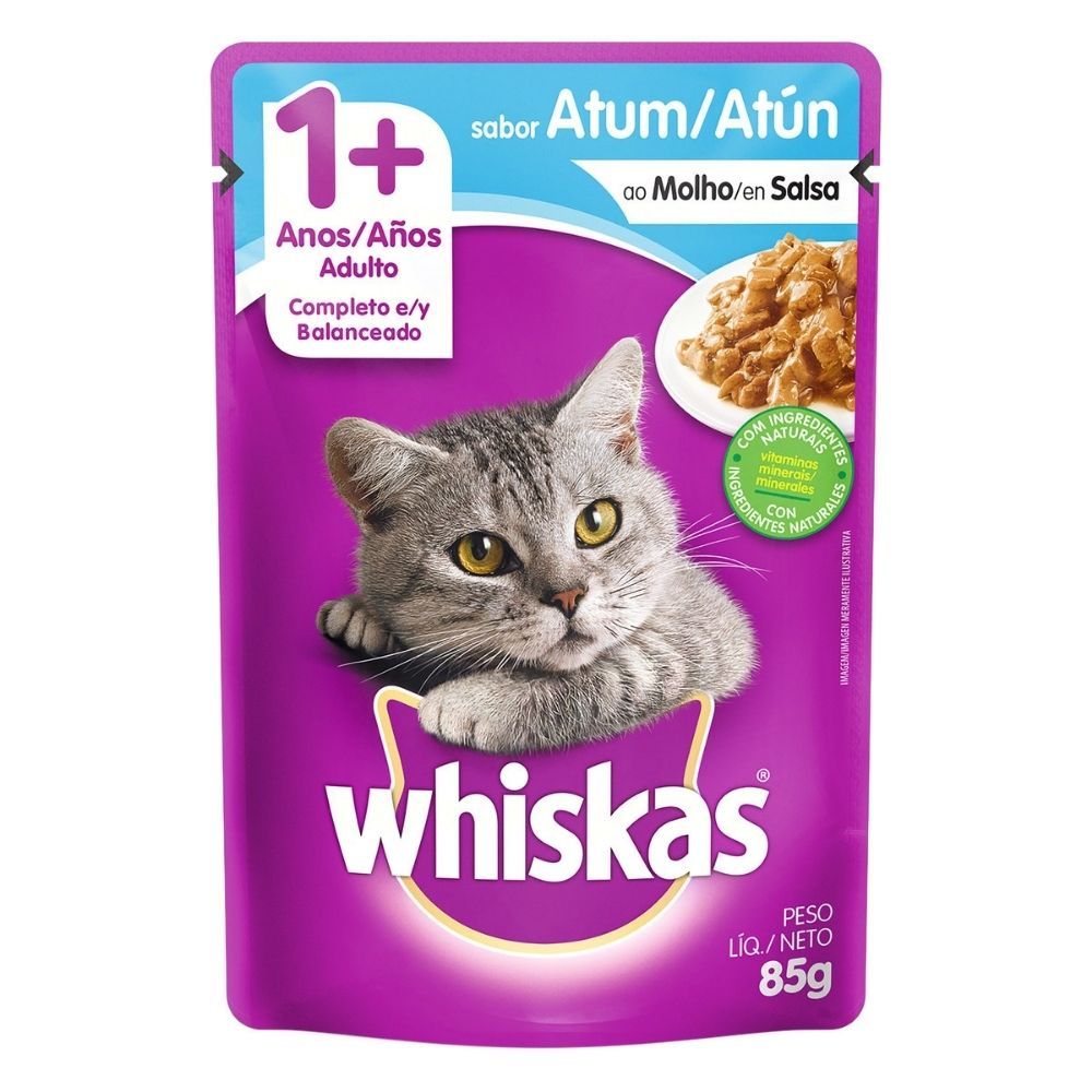 Ração Úmida para Gatos Whiskas Adulto 1+ Anos Sabor Atum ao Molho em Sachê 85g em Oferta na Shopee