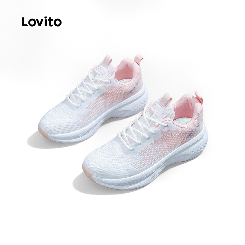 Lovito Tênis Casuais Liso Colorblock Malha Superfície Respirável Tênis De Amortecimento Leve Para Mulheres LFA59234 em Oferta na Shopee