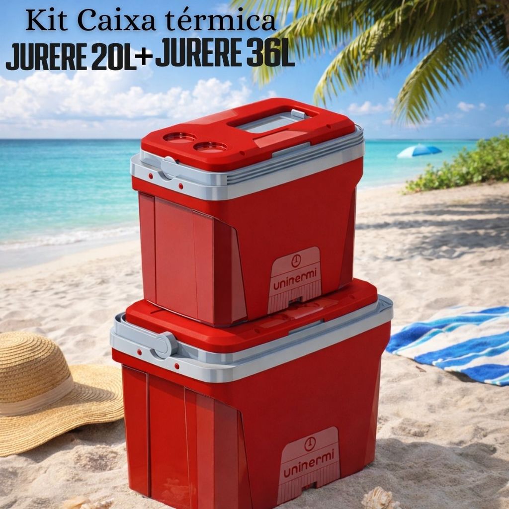 Kit Caixa Termica Cooler Unitermi Jurere 20L e 36L Alça Reforçada Porta Lata Copo
