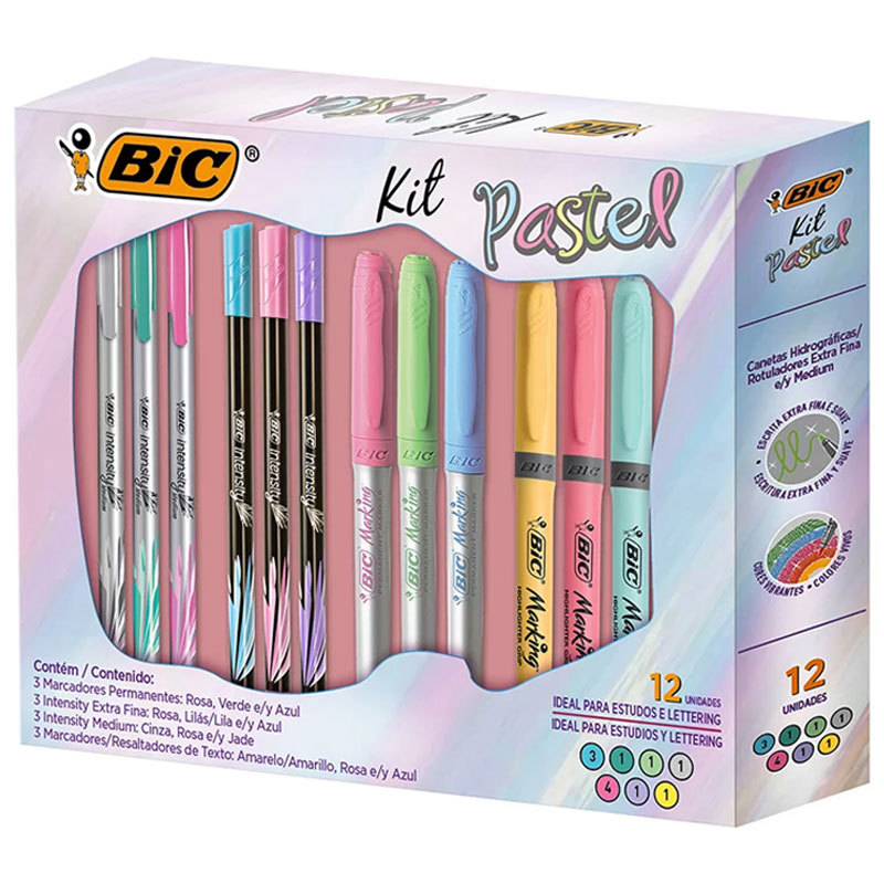 Kit tons pastéis com 12 itens Bic
