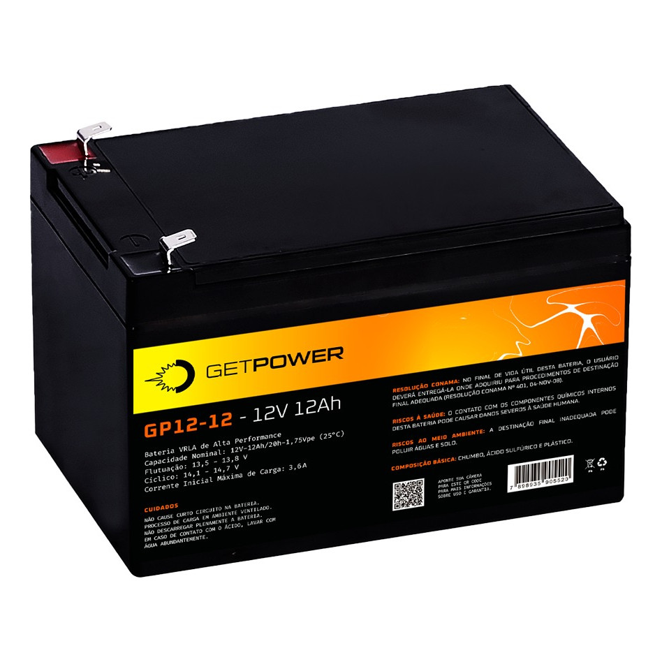 Bateria GetPower Estacionária VRLA/AGM 12v 12Ah GP12-12