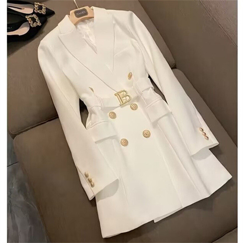 Blazer feminino elegante de comprimento médio, modelo novo primavera/outono 2026, sobretudo de estilo britânico elegante