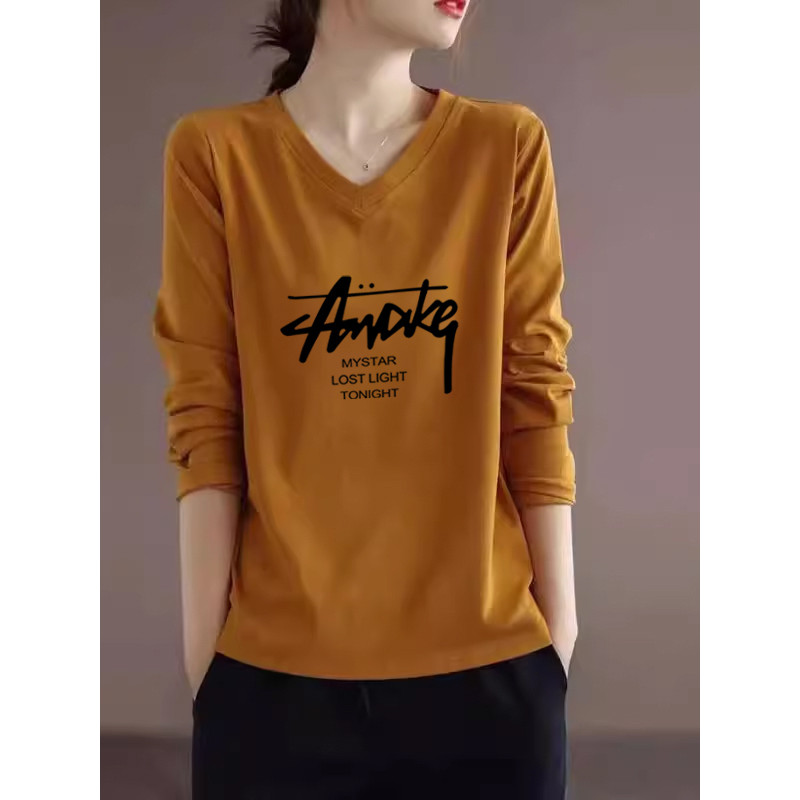Exportação de comércio exterior puro algodão estilo ocidental impresso camiseta topo feminino primavera outono novo esti