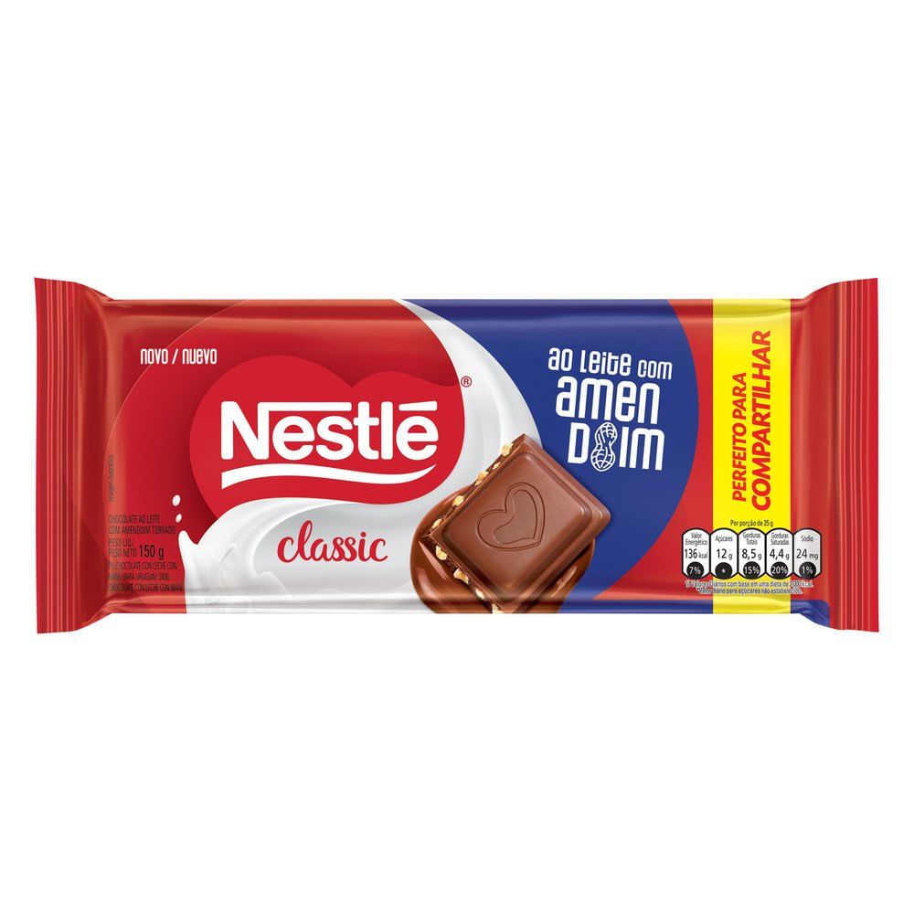 Chocolate Nestlé Classic ao Leite com Amendoim 150g em Oferta na Shopee