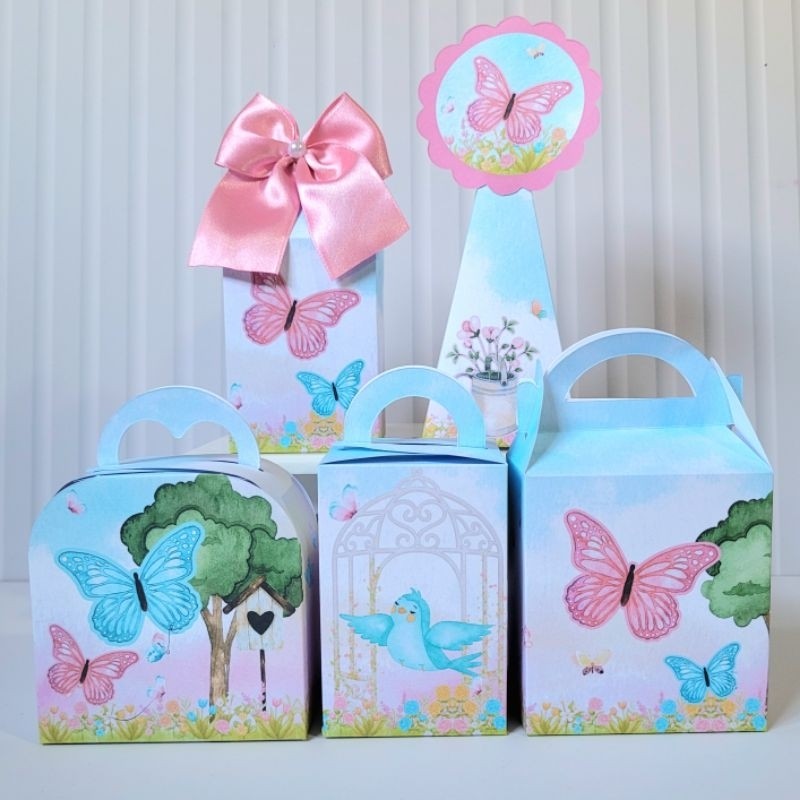 Personalizados Jardim das Borboletas Azul Caixinha Lembrancinha Kit Festa Aniversário Jardim Encantado Floresta Rosa