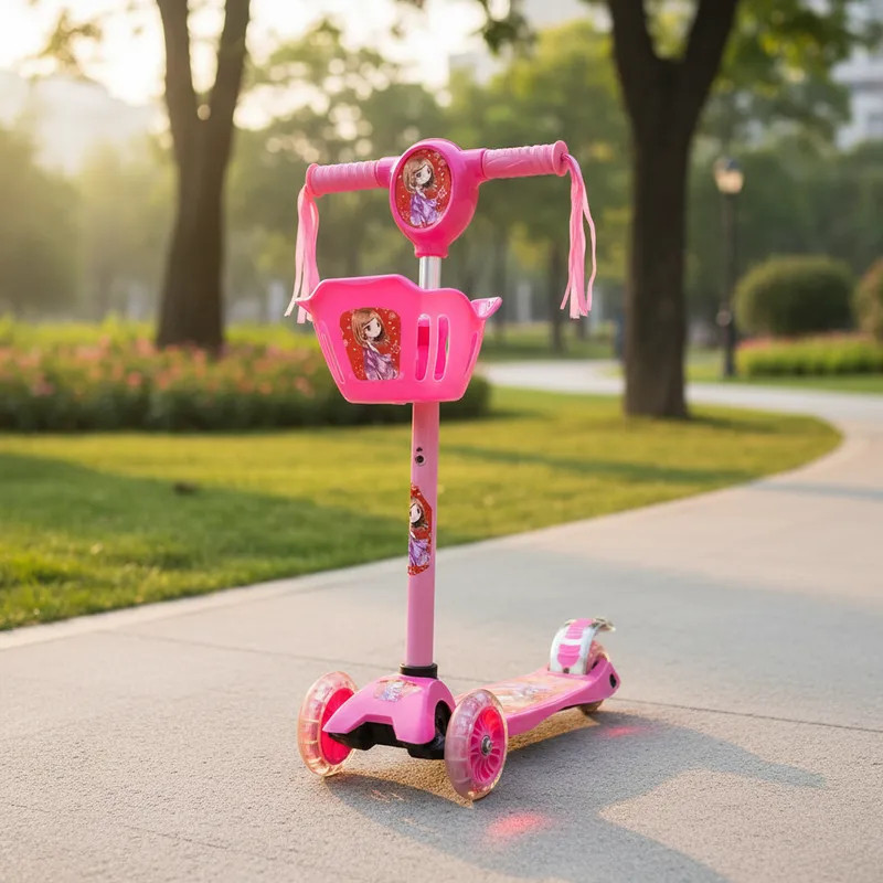 Patinete 3 Rodas Infantil Dobrável Com Som e Luz - Azul Brinquedo Criativo Diversão Crianças Interativo Lazer Presente