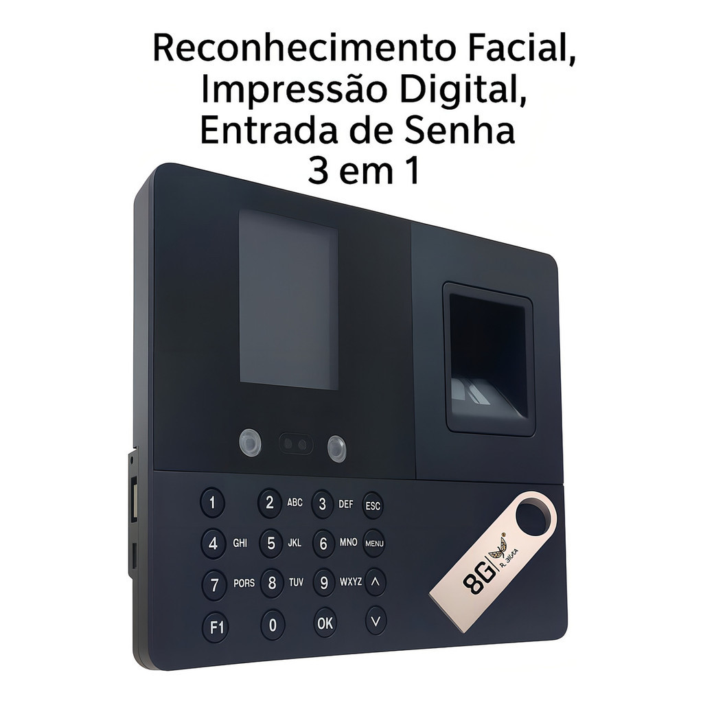 Relógio de Ponto Digital 3 em 1 Facial Biométrico USB Bivolt