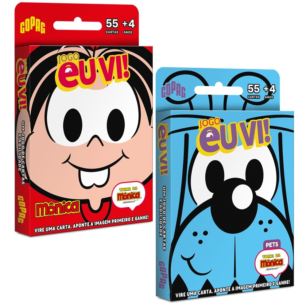 EU VI! TURMA DA MÔNICA COPAG 55 CARTAS BARALHO DESENHO PETS BIDU MAGALI CEBOLINHA CASCÃO SANSÃO