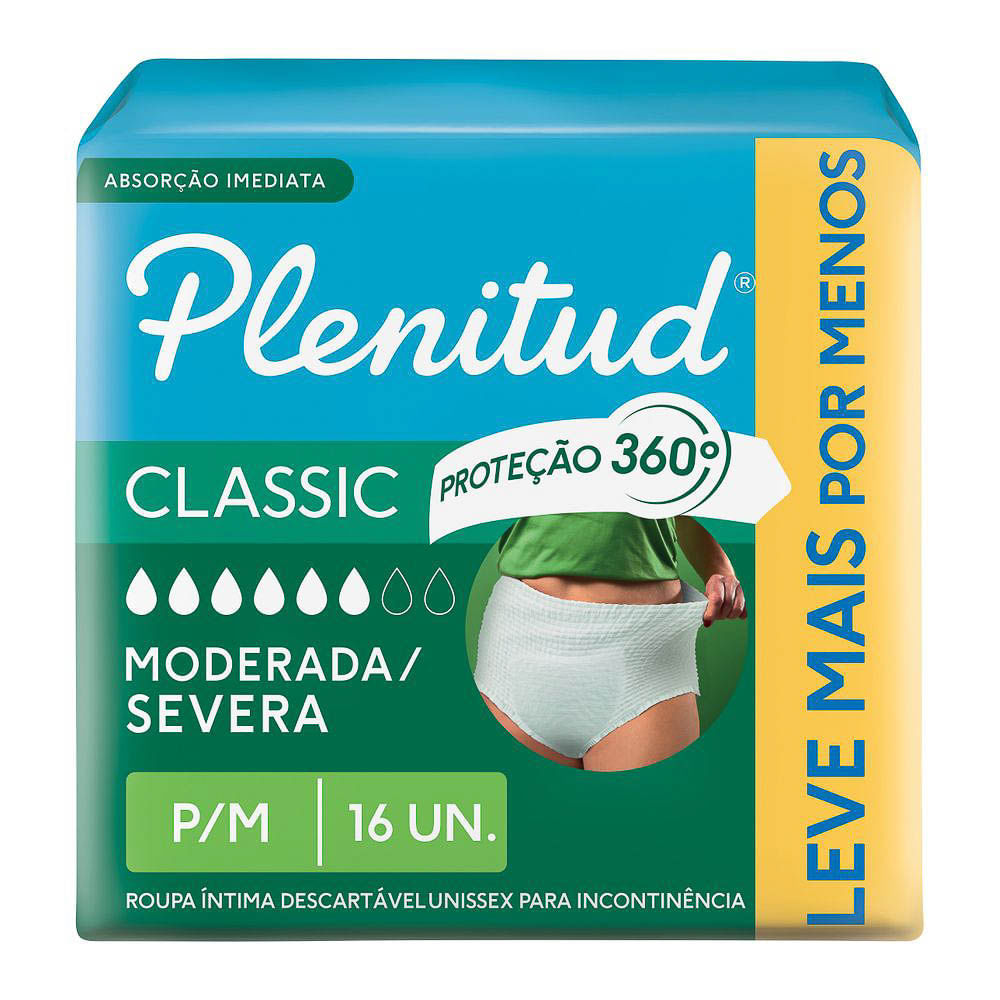 Roupa Íntima Plenitud Classic para Incontinência Moderada Severa Tamanho P/M 16 Unidades Leve Mais Por Menos em Oferta na Shopee