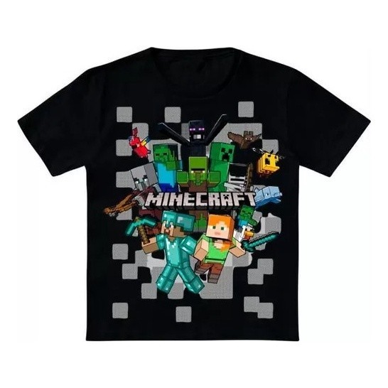 Camiseta Minecraft Infantil Premium Gamer Jogo Steve Mobs Creeper 100% Algodão Camisa Juvenil