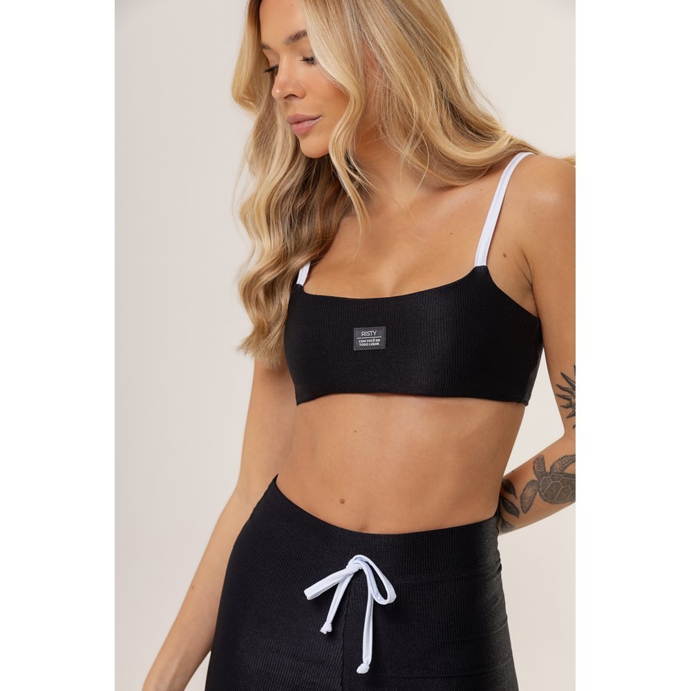 Top Feminino Fitness Academia Canelado Poliamida Compressão Alta UV50 Lycra Alça Regulável Zarah