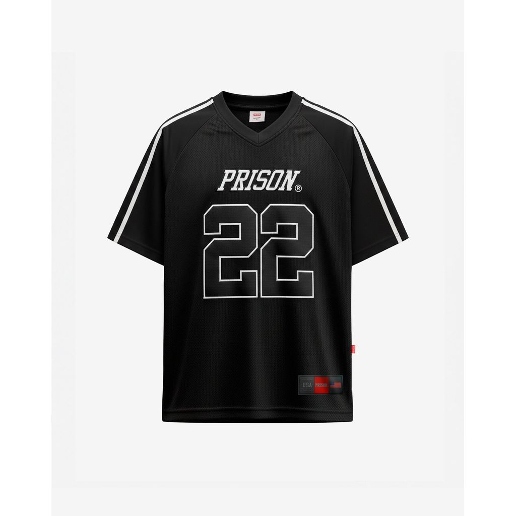 Camiseta Futebol Americano Algodão Oversized Preta Prision