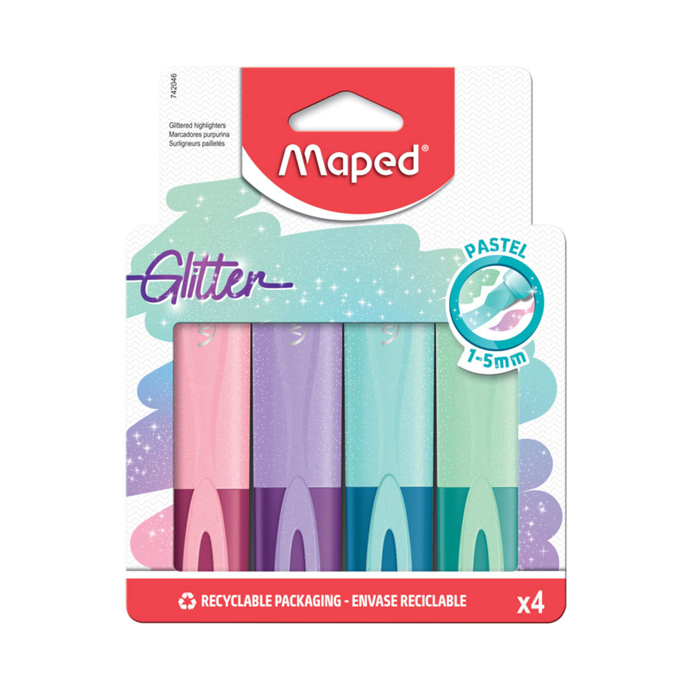 Imagem Pincel marca texto Classic Glitter estojo 4 cores pastel 742046 Maped